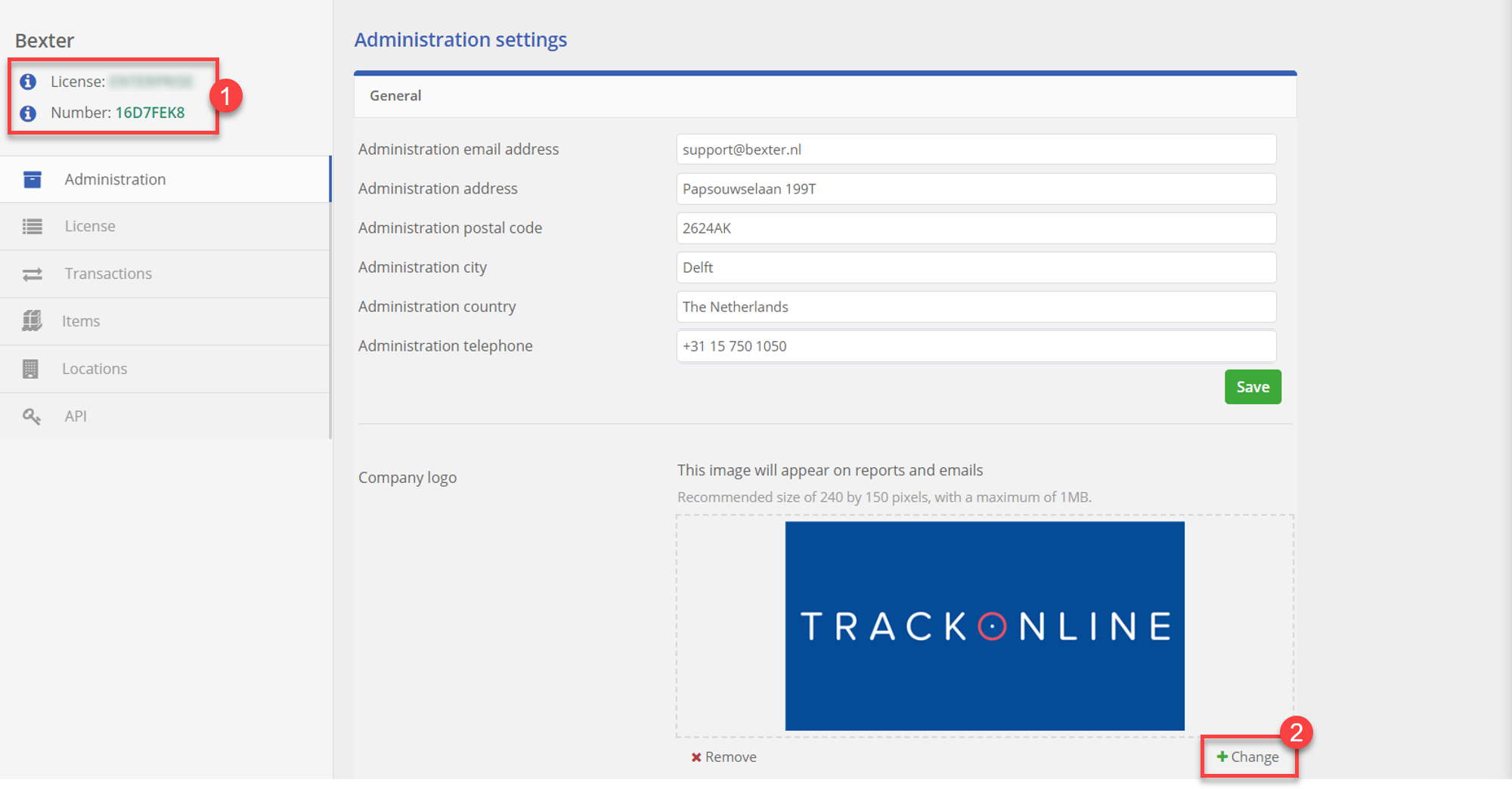 Administration settings details