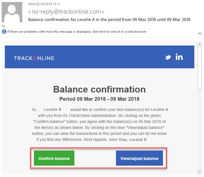 Balance confirmation email