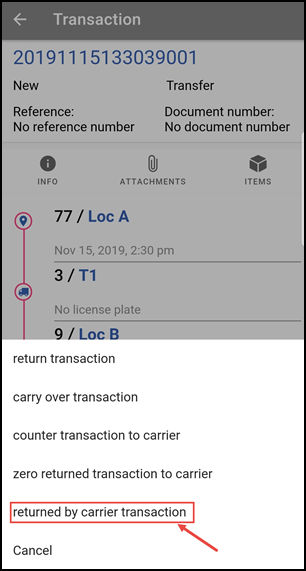 Scenario transaction retour carrier