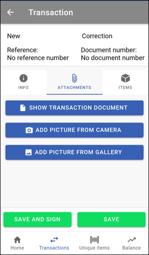 Transaction attachments tab