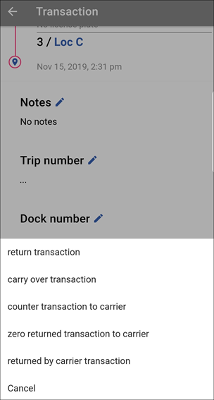 Carryover option of a transaction