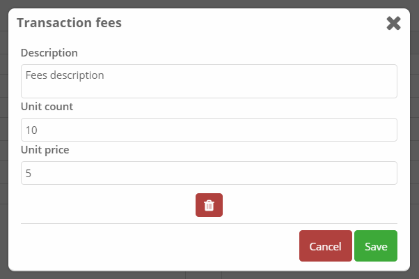 Transaction fees window